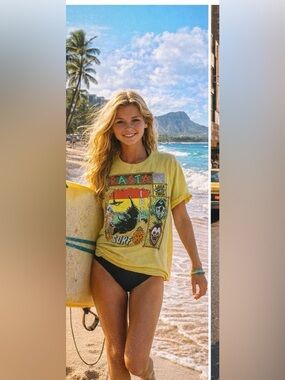 Laser Vision vintage 1988 surf shirt yellow color made in USA size XL